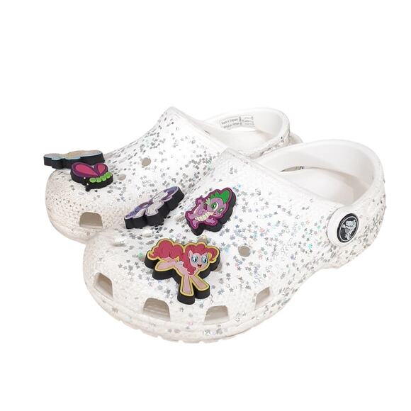 Crocs Clogs Girls 10 White Glitter Slip On Water Shoe My Little Pony Jibbitz - Picture 1 of 8